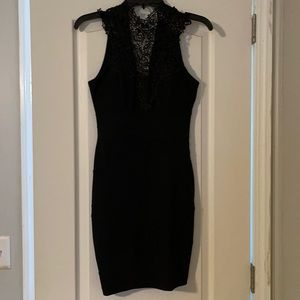Lace Detail Black Homecoming Dress with built in bra